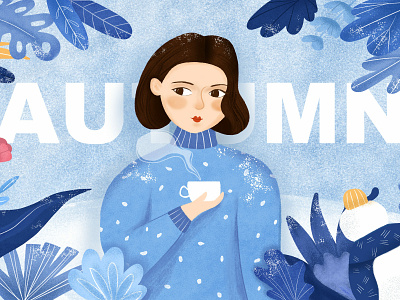 Winter blue girl illustration plant winter