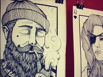 King & Queen dot shading drawing illustration nautical playing cards sailor silkscreen printed