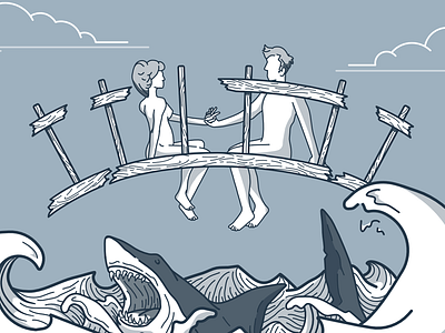 Entrada - Today's the Last Day bridge couple illustration mute shark vector waves