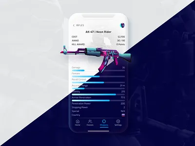 CSGO Weapon Statistic UI ak47 app clean comparison csgo dark dark theme dark ui game games interface light statistic ui uiux videogame