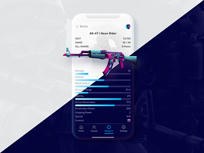 CSGO Weapon Statistic UI ak47 app clean comparison csgo dark dark theme dark ui game games interface light statistic ui uiux videogame