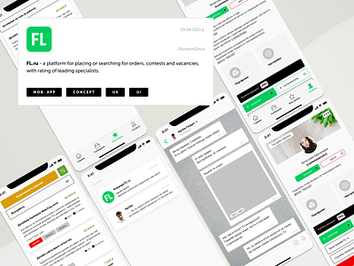 Mob. app. FL.ru design freelance green product ui ux