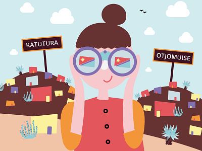 Namibia Adventures. adventure adventure time africa african binoculars cacti cactus discover explore explorer girl illustration namibia research researcher succulents township vector woman