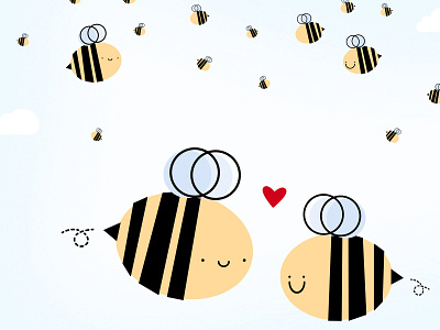 Bees. bee bees couple fly happiness honey illustration love pair sky smile swarm vector