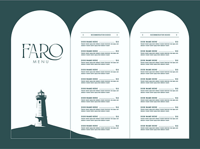 Faro - Menu - Authentic Italian Restaurant green menu italian menu lighhouse restaurant lighthouse branding lighthouse menu menu design restaurant menu