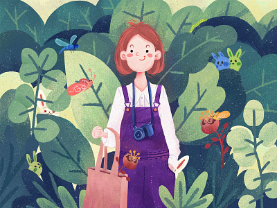 Plants and girl design illustration