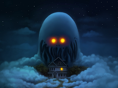 Ghost art character fog ghost horror house illustration mist night