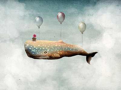 42 42 art balloon character clouds illustration petunias sky sperm whale