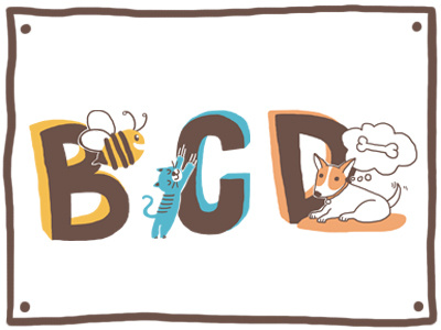 Bcd animals handmade illustration kids illustration letters