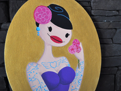 Tattooed girl portrait flower girl gold handmade portrait starlette tattoo