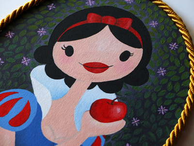 Snow White portrait apple character disney girl handmade portrait princess ribbon