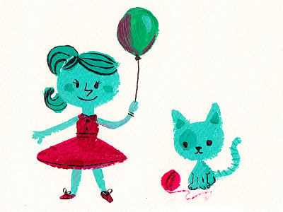 Katty & Kitty cat character cute girl handmade illustration kids retro