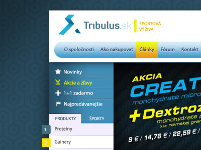 Tribulus eshop corner categories header menu nutrition power sport ui unfinished ux web website