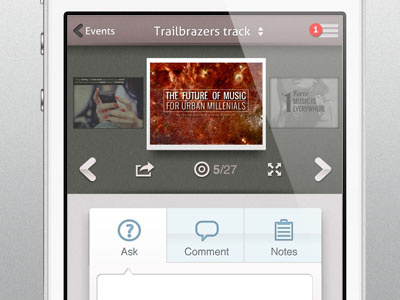 Instando app iOS UI android app application arrows comment conferenceevent free homepage html5 icons instando interactive iphone left mobile notes presentation right slides sliding speaker