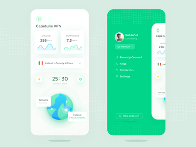 VPN App Exploration app design flat green mobile ui vpn