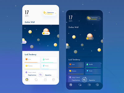 Accept Lucky Day（Zodiac Guide App#1） app blue daily design flat gradient illustration lucky mobile signs star tendency ui zodiac