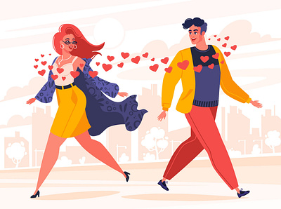 Love At First Sight 2d adobe illustrator cartoon character character design concept couple cute date dating flat heart illustration in love like love lover man people vector
