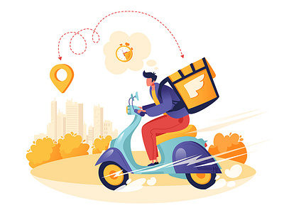 Concept of delivery service with courier character shipping parc 2d adobe illustrator cartoon character design concept courier deliver delivery design flat illustration marker moped motorbike motorcycle navigation online order people vector