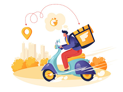 Concept of delivery service with courier character shipping parc