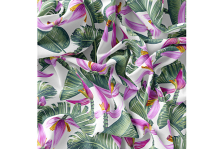 "Banana Leaves And Flowers" Pattern bananas exotic fabric floral flower foliage jungle leaf paradise rainforest realistic seamless seamless patter summer tropical background tropical flowers tropical leaves tropical pattern vector wallpaper