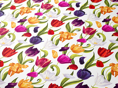 "Colorful Tulips" Seamless Pattern adobe illustrator fabricdesign illustration illustrator pattern patterndesign realistic seamess pattern seamless spring spring flowers surface design surfacepattern surfacepatterndesign textile textile design tulip tulip flowers vector vector patten