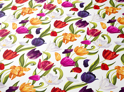 "Colorful Tulips" Seamless Pattern adobe illustrator fabricdesign illustration illustrator pattern patterndesign realistic seamess pattern seamless spring spring flowers surface design surfacepattern surfacepatterndesign textile textile design tulip tulip flowers vector vector patten