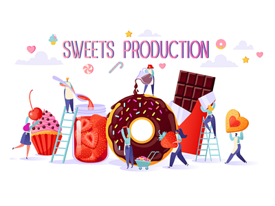 Sweets Production 2d art digitalart flat design illustration people sweets vector