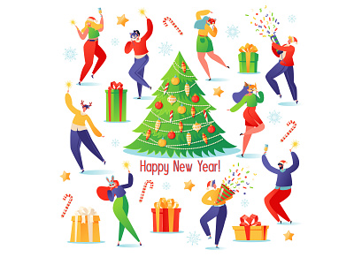 New Year Carnival 2d 2d art adobe illustrator banner carnival mask cartoon celebration character character design christmas tree cute digitalart illustration vector