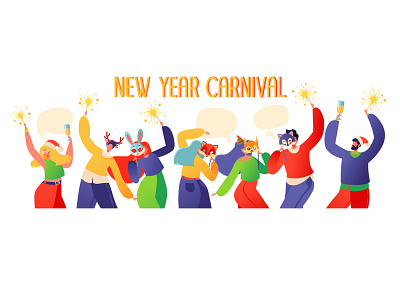 New Year Carnival Сropp 2d 2d art adobe illustrator banner card carnival mask cartoon celebration character design concept digitalart greeting happiness illustration new year party people postcard vector