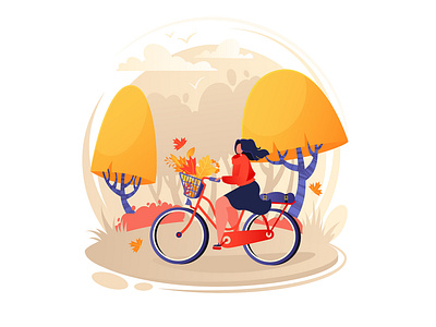 Woman character riding bicycle