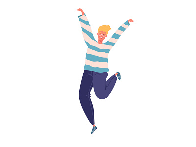 Man Jump 2d adobe illustrator boy cartoon caucasian celebration character character design cheerful concept flat hands up happy illustration jump people positive smiling vector