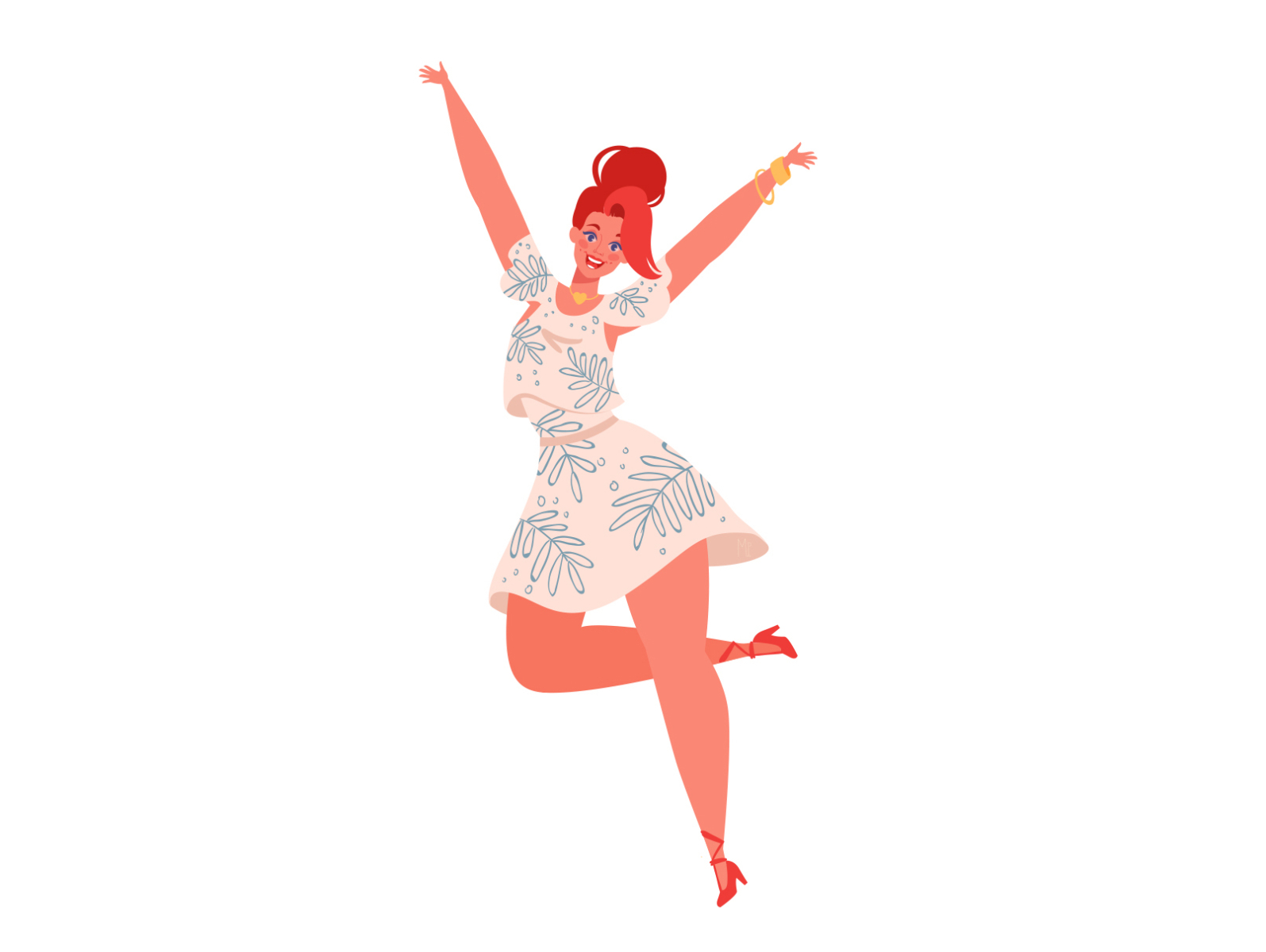 young, stylish woman jumping and dancing on white background. by ...