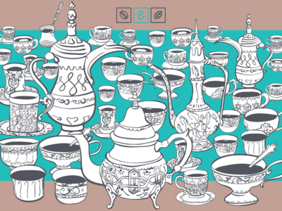 Arabic Coffee And Teapots Pattern branding coffee design illustration web