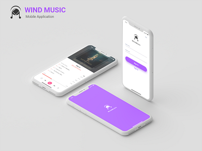 Wind Music App (Ios) app design ios log in logo music music player sound splash splash screen ui ux wind