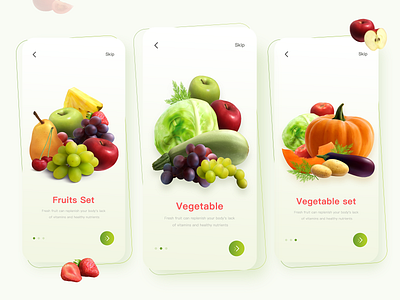 Onboarding UI Design animation app branding delivery app design fruits minimal onboarding ui organic food ui ux vegetables