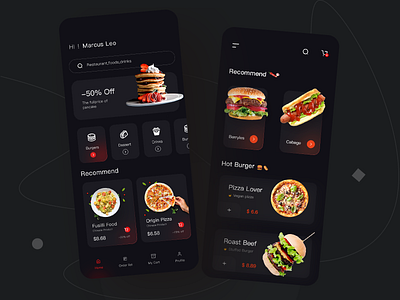 Food Mobile APP-Dark Version app branding dark version delivery delivery service design flat food app food delivery minimal ui vector