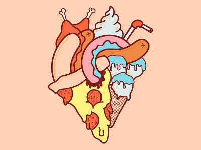 Fast Food Heart cheese fast food heart hotdog ice cream illustration love pepperoni pizza