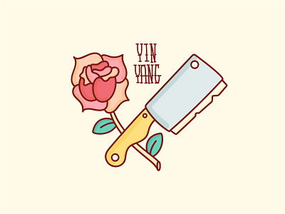 Yin Yang balance butcher illustration knife rose yin yang