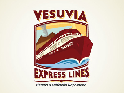 Vesuvia Express Lines 1930 ferry boat logo naples poster resturant travel vesuvio vintage