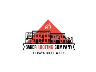 Baker Roofing Company black building company graphic logo old style red refurnishing roofing triangle
