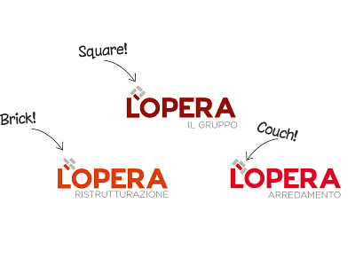 L'Opera logo restyling design furniture geometric graphic group logo mark proposal rectangle red restoration restyling team typography