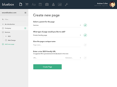 Create new page cms create fingertips tree ui ux