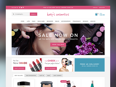 Make-up shop redesign beauty ecommerce flat hero modern responsive shop splash ui web website