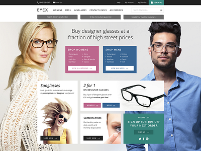 Eyewear shop browse ecommerce eyewear flat modern opticians responsive shop ui web website