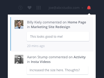 In-app Notifications Launched app comments invision notifications prototype ui ux web