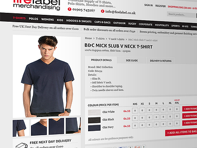 Product page layout for clothing wholesaler clothing ecommerce product shop ui web design