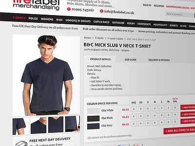 Product page layout for clothing wholesaler