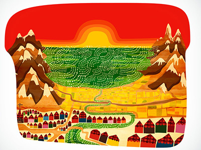 Village colorful colors illustration mountains scene vector village