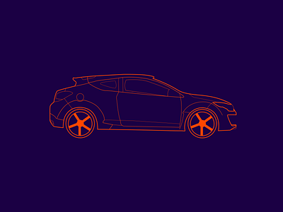 dribbble 2d 3d blue car design illustration orange print
