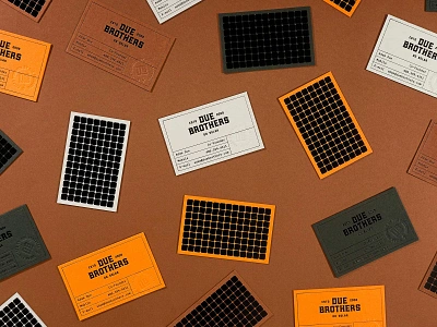 Due Brothers Business Cards branding business card design business cards california colors construction debossing electric industrial logotype orange san diego solar solar installation solar panel stationery